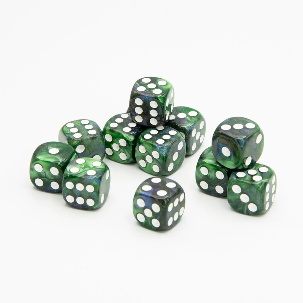 16mm D6 | Iridescent Blue & Green | Round Edge | 12 Pack