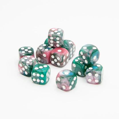 16mm D6 | Iridescent Pink & Green | Round Edge | 12 Pack