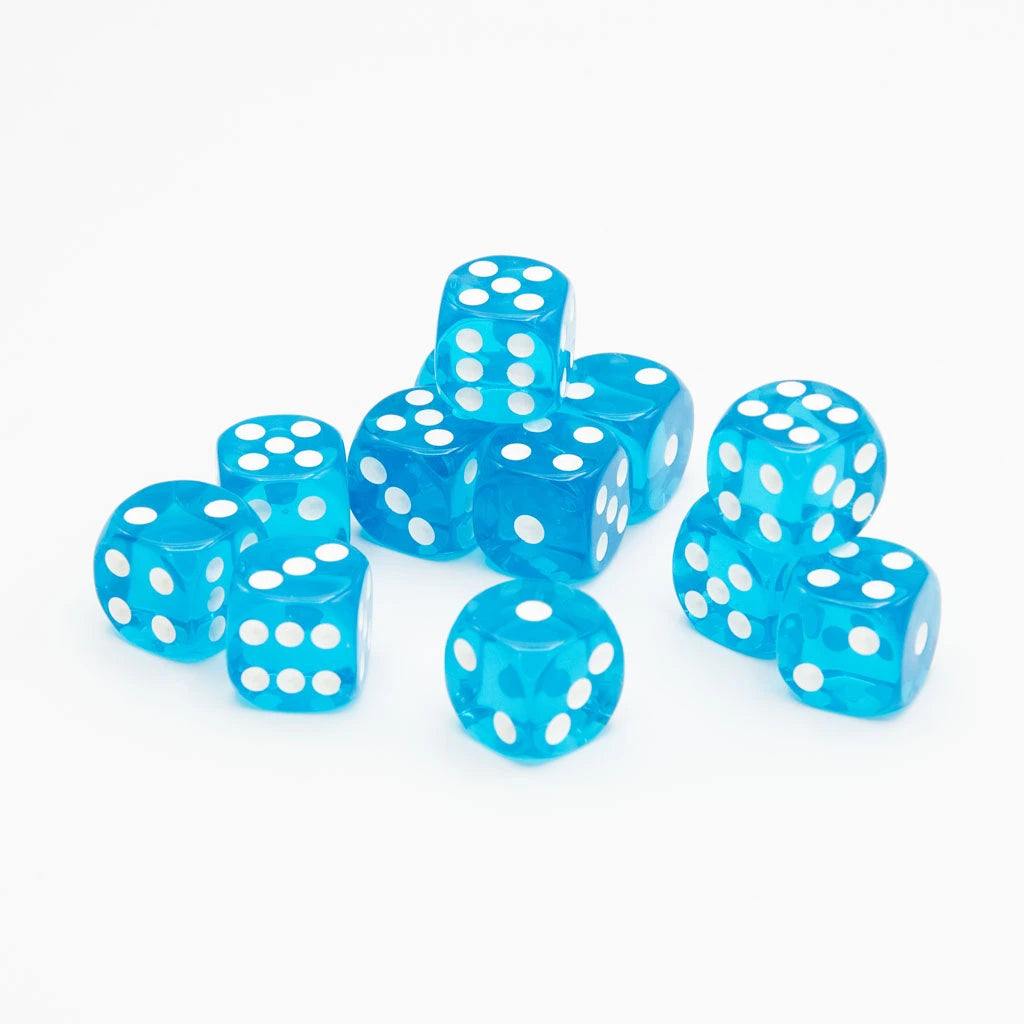 16mm D6 | Transparent Light Blue | Round Edge | 12 Pack