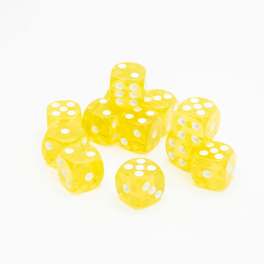 16mm D6 | Transparent Yellow | Round Edge | 12 Pack