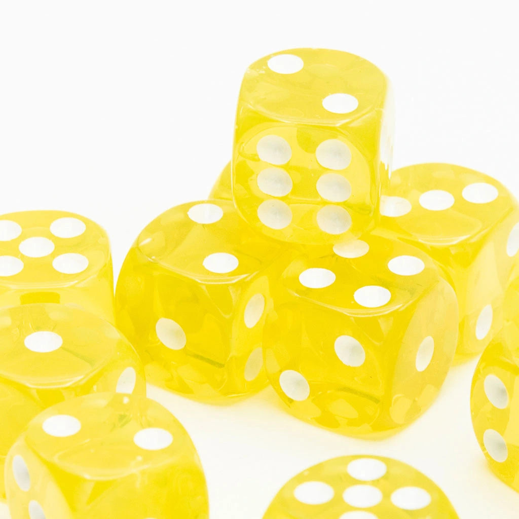 16mm D6 | Transparent Yellow | Round Edge | 12 Pack