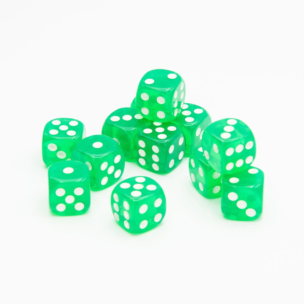 16mm D6 | Transparent Green | Round Edge | 12 Pack