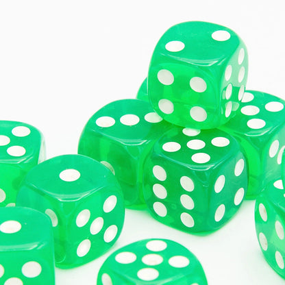 16mm D6 | Transparent Green | Round Edge | 12 Pack