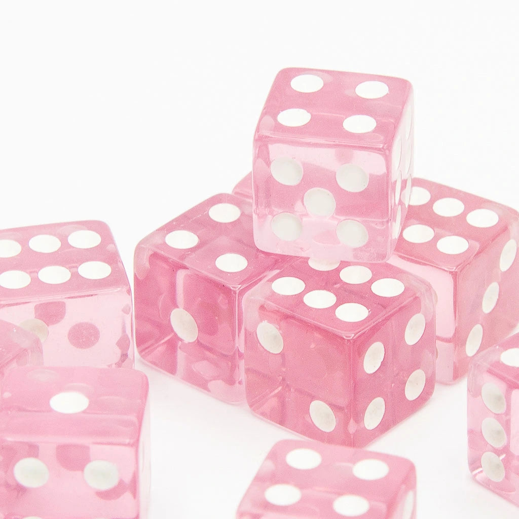 16mm D6 | Transparent Pink | Square Edge | 12 Pack