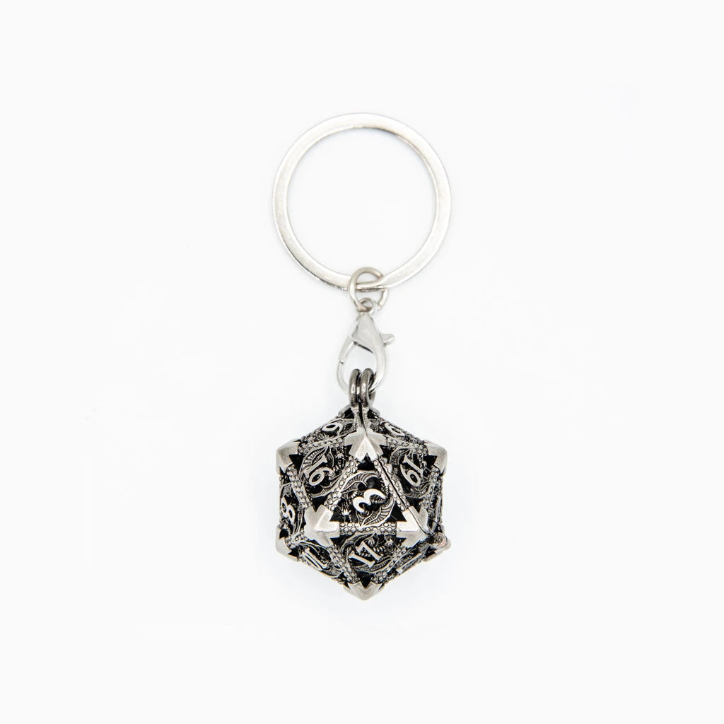 Wyvern's Vault | D20 Keyring w/Mini Dice | Nickel