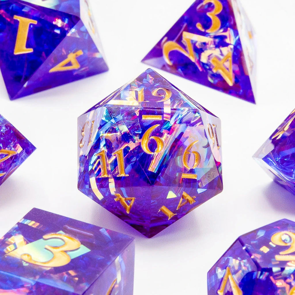 Amethyst Spark | Sharp Edge Dice | 7 Piece Set