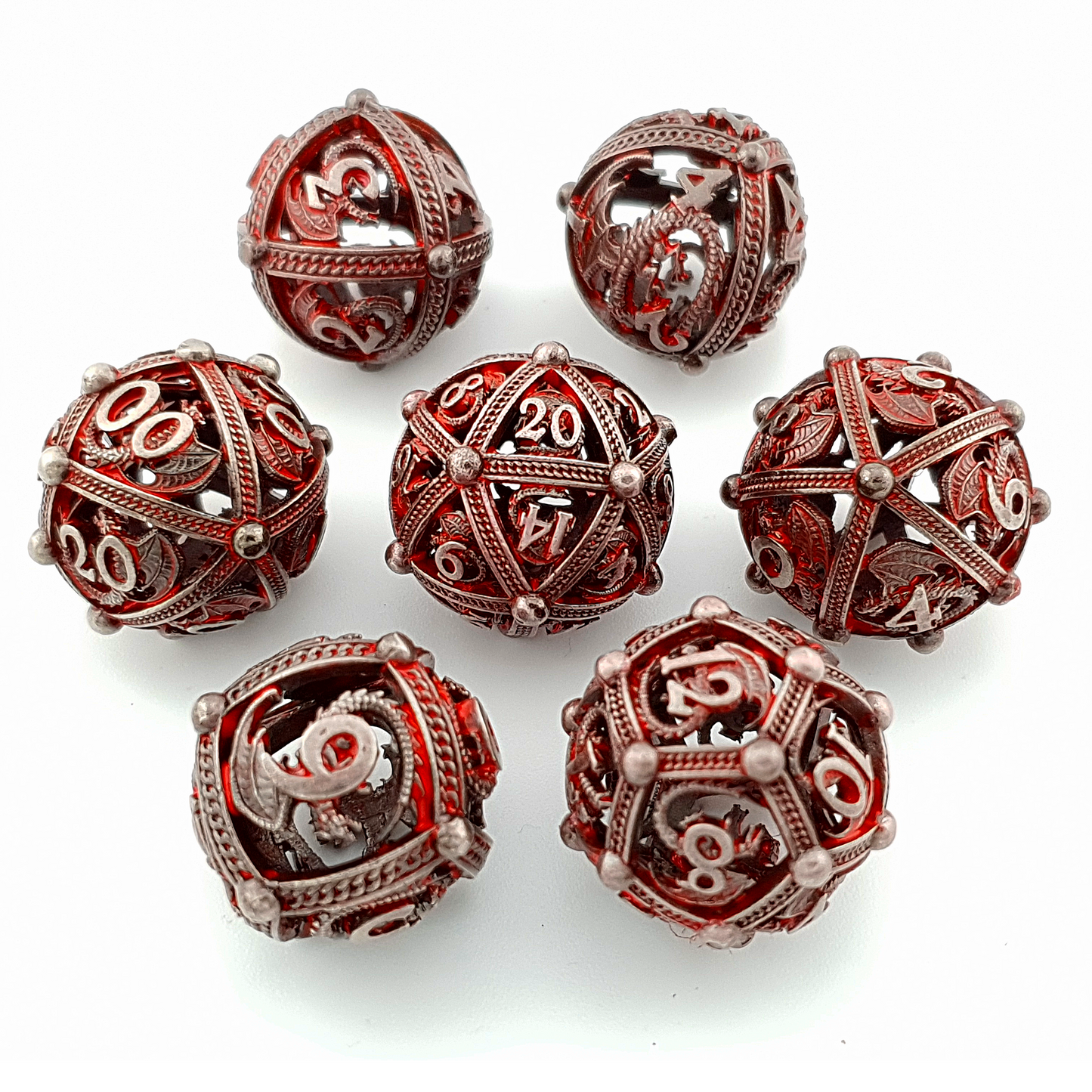 Scarlet Wyrm | Hollow Metal Dice | 7 Piece Set