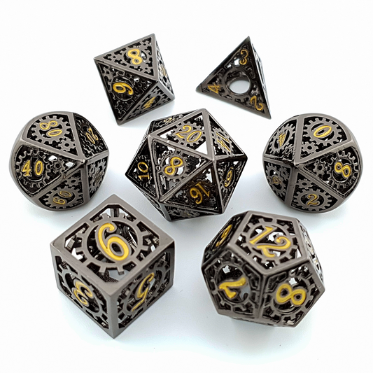 Gears of Fate | Hollow Metal Dice | 7 Piece Set