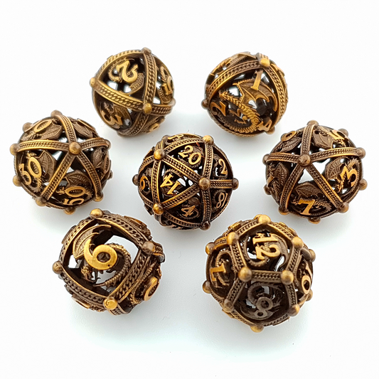 Golden Guardian | Hollow Metal Dice | 7 Piece Set