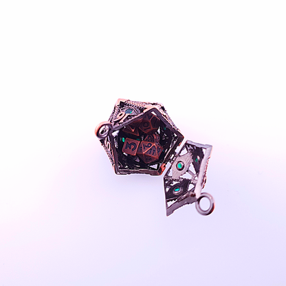 Vaultstone | D20 Keyring w/Mini Dice | Copper/Green Eye