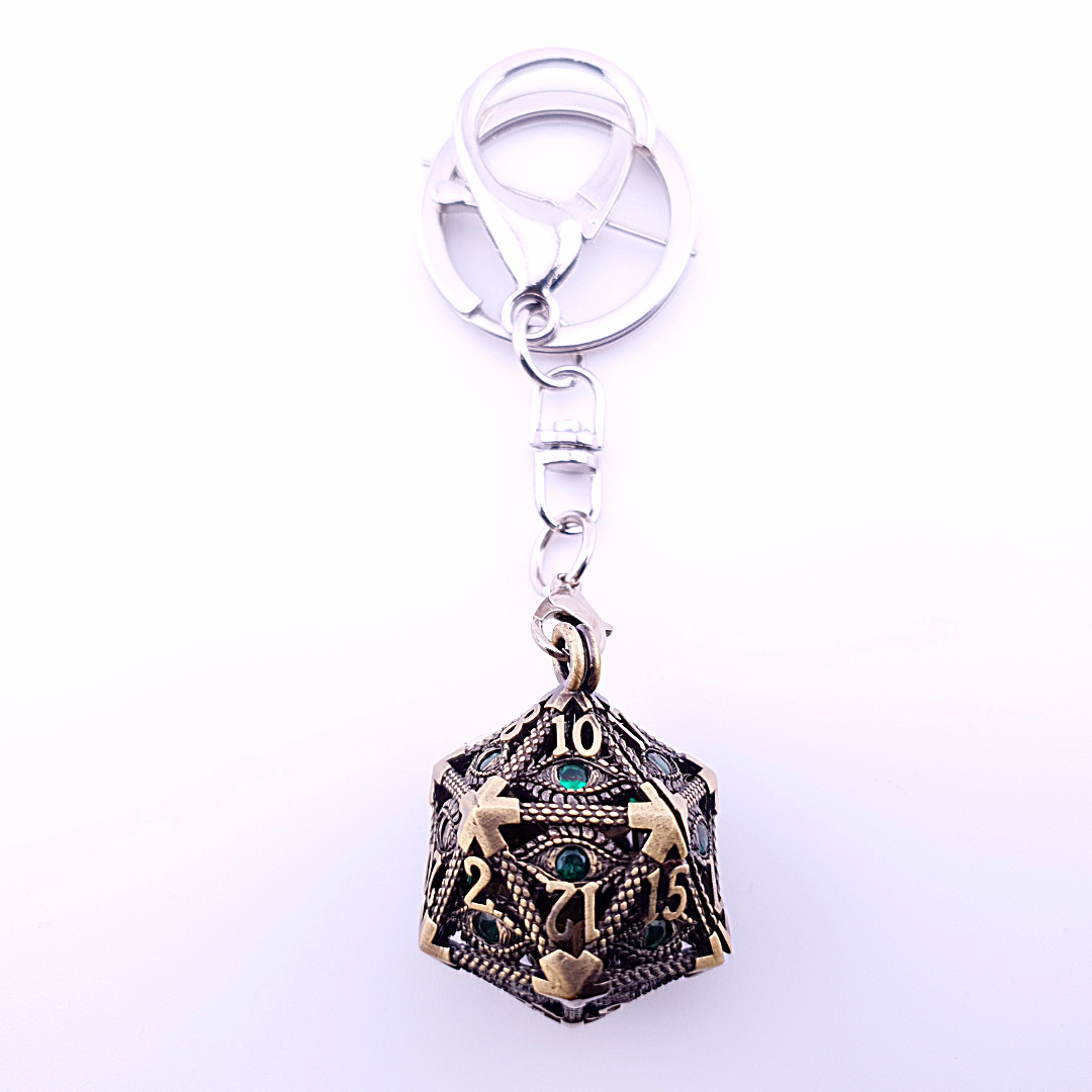 Vaultstone | D20 Keyring w/Mini Dice | Bronze/Green Eye