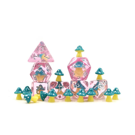 Teal Mushies | Resin Inclusion Dice | 7 Piece Set