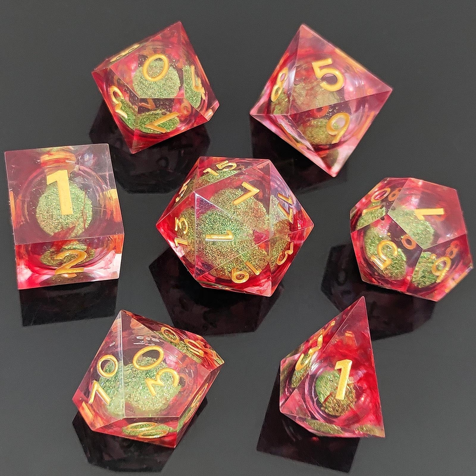 Verdant Inferno | Liquid Core Dice | Resin | 7 Piece Set