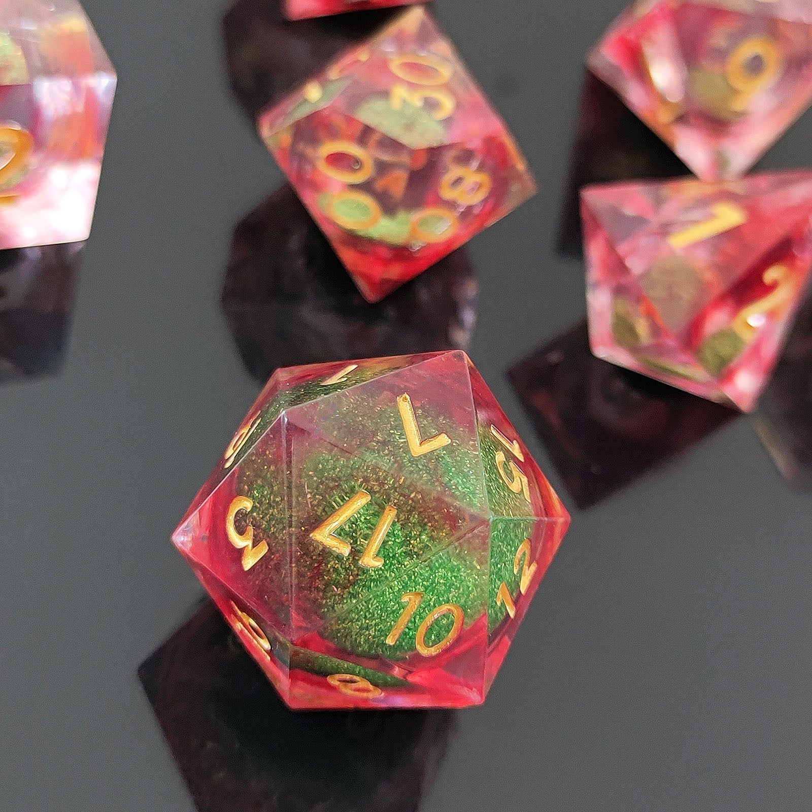 Verdant Inferno | Liquid Core Dice | Resin | 7 Piece Set
