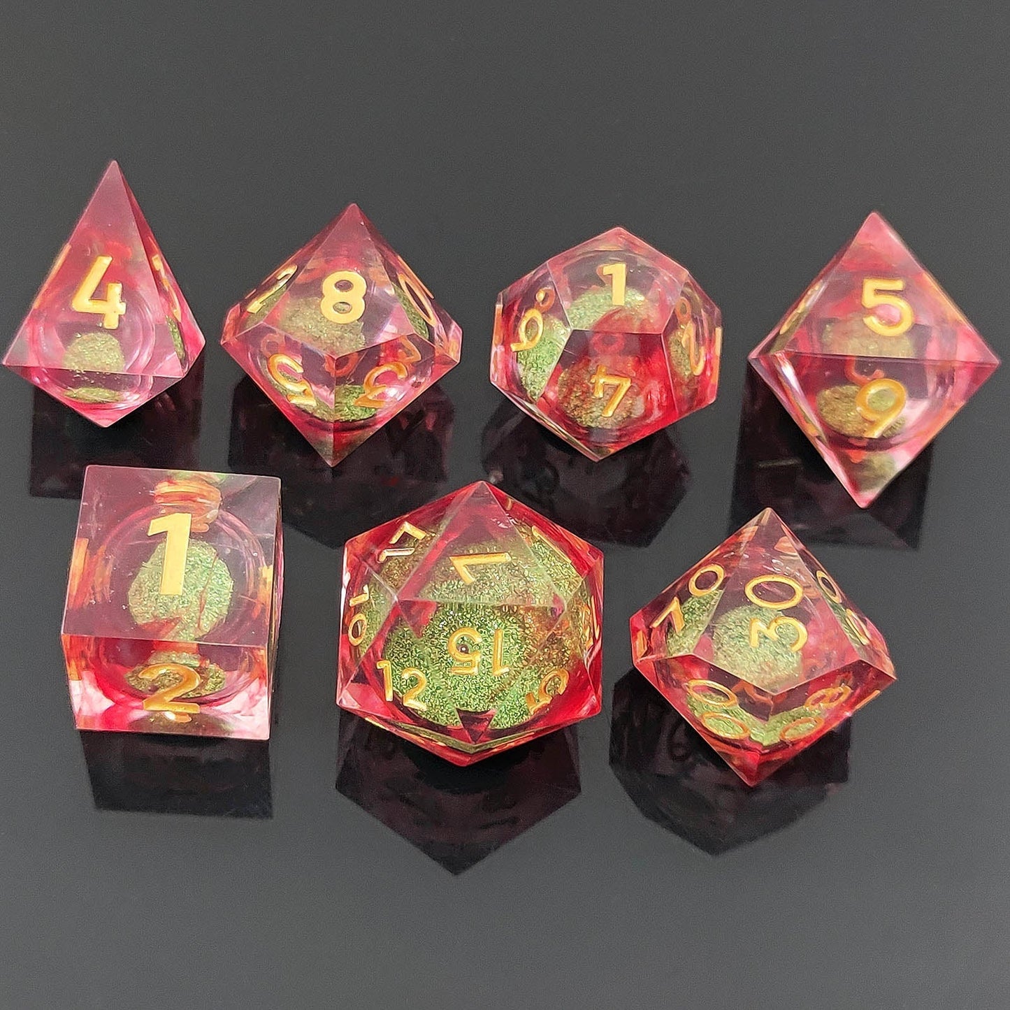 Verdant Inferno | Liquid Core Dice | Resin | 7 Piece Set