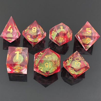 Verdant Inferno | Liquid Core Dice | Resin | 7 Piece Set