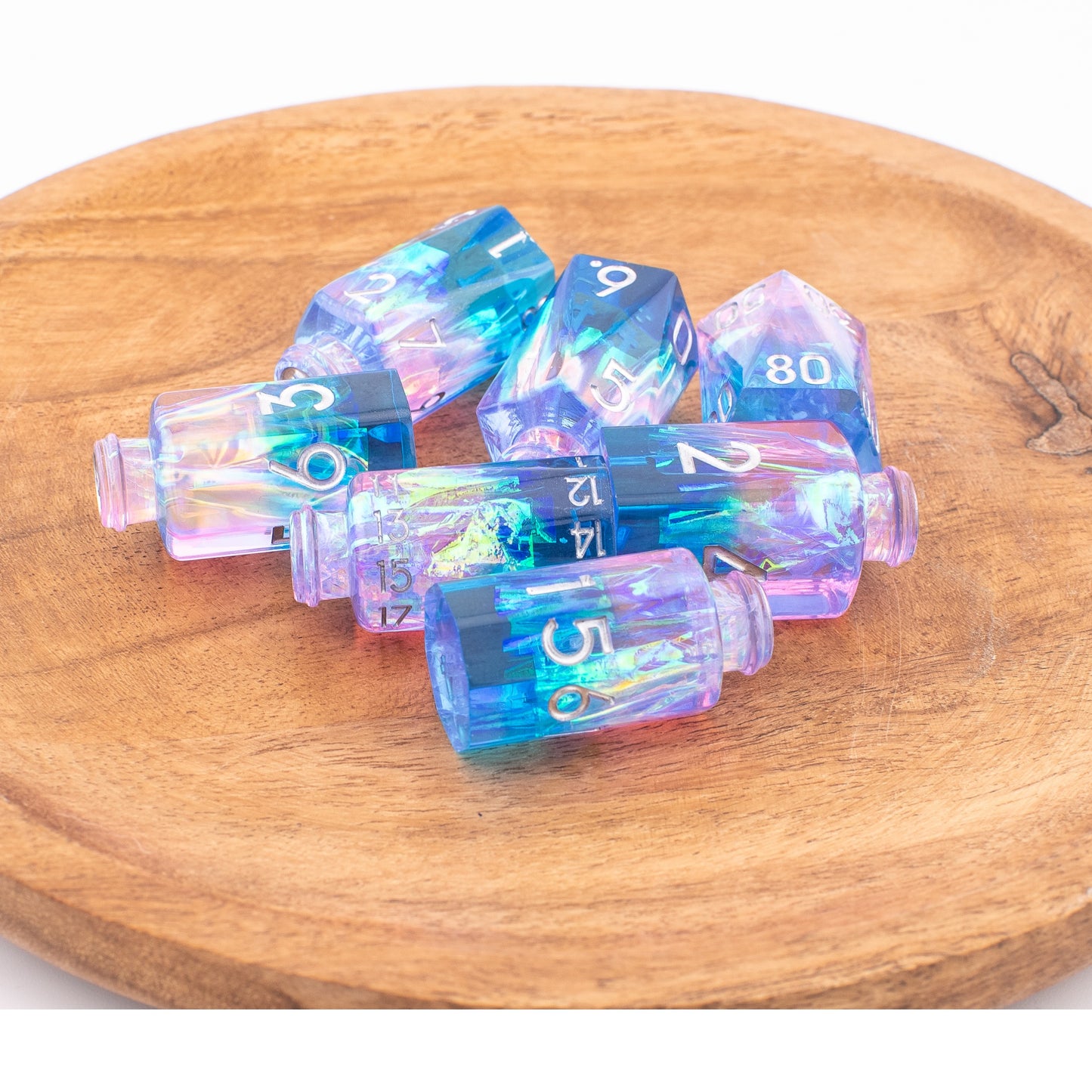 Prismatic Elixir | Potion Bottle Sharp Edge Resin Dice | 7 Piece Set