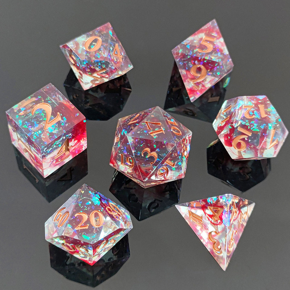 Bloodlight Shimmer | Sharp Edge Dice | 7 Piece Set