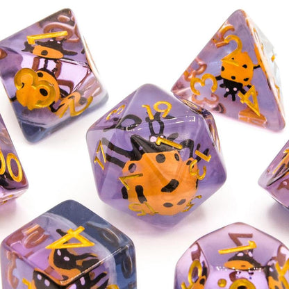 Yellow Ladybugs | Resin Inclusion Dice | 7 Piece Set