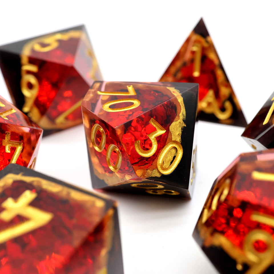 Crimson Abyss | Geode Dice | 7 Piece Set