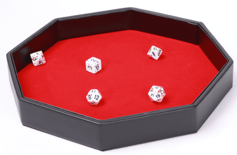Large Hexagon Dice Tray | Faux Leather & Red Velvet | 29cm