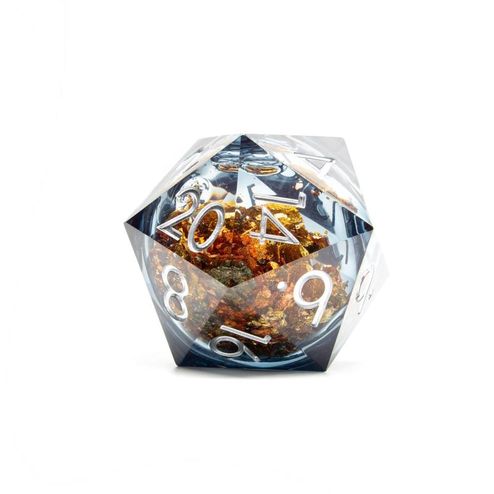 Black with Gold Flakes | Liquid Core Dice | 50mm D20 Chonk