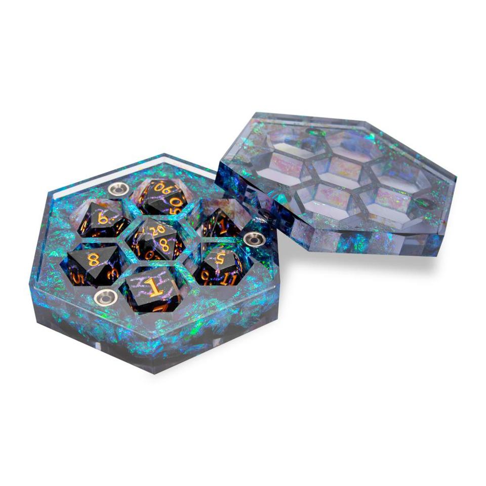 Azure Sparkle | Hexagonal Resin Dice Box