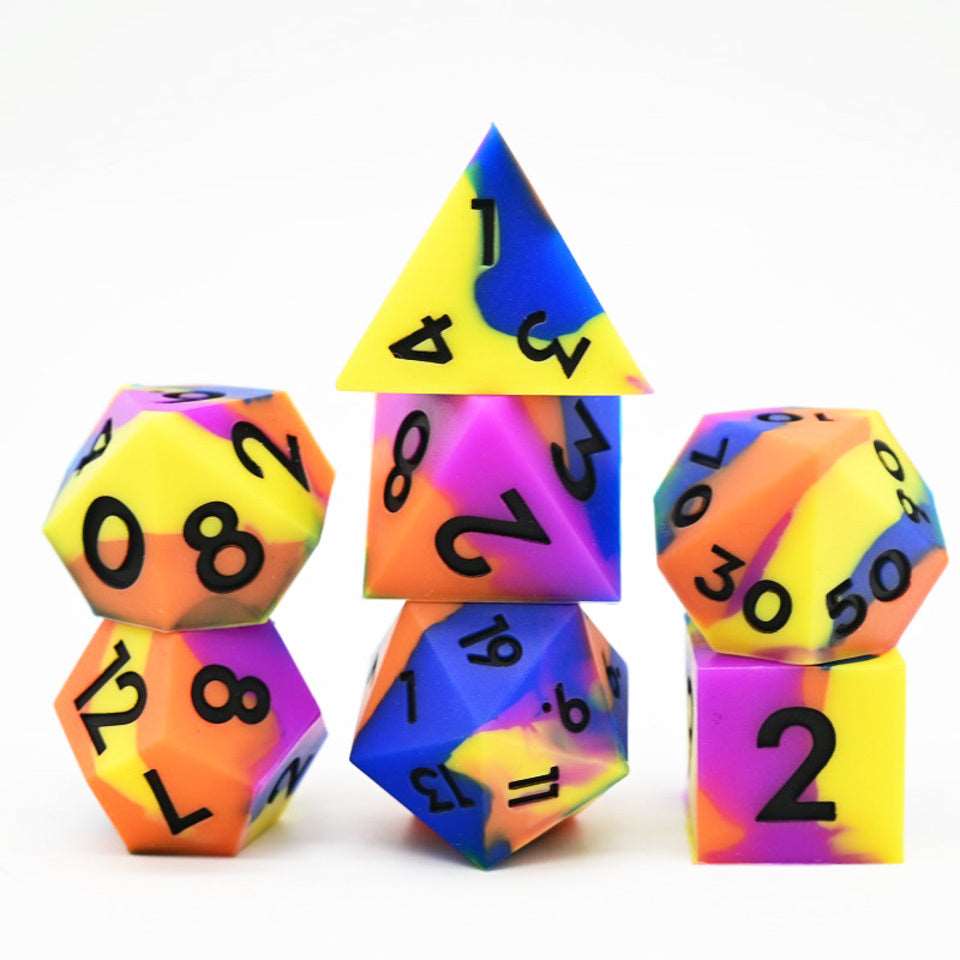 Colourful Squish Rocks | Silicone Dice | 7 Piece Set - Tabletop Dominion