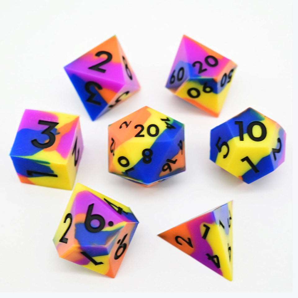 Colourful Squish Rocks | Silicone Dice | 7 Piece Set - Tabletop Dominion