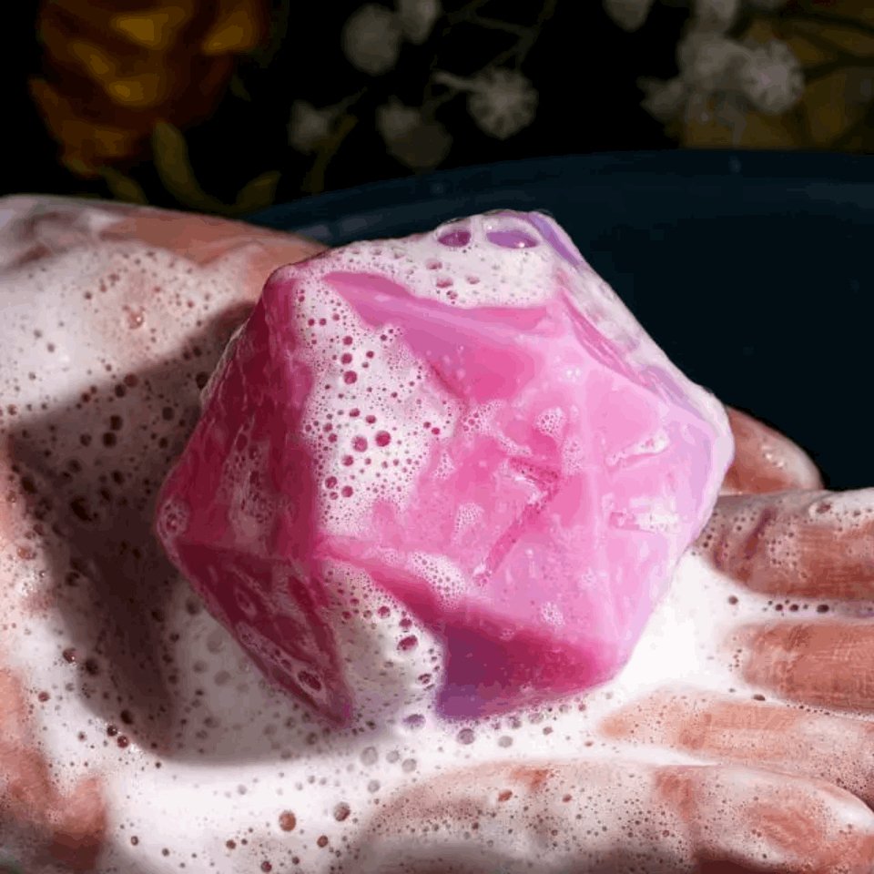 Critical Cleanse | 55mm D20 Soap | Rose & Purple - Tabletop Dominion