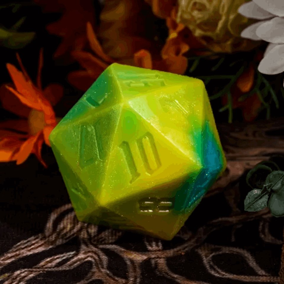 Critical Cleanse | 55mm D20 Soap | Yellow & Blue - Tabletop Dominion