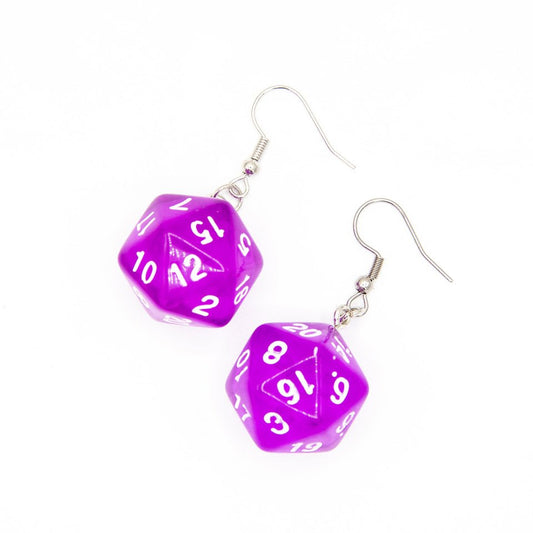 D20 Earrings | Transparent Purple - Tabletop Dominion