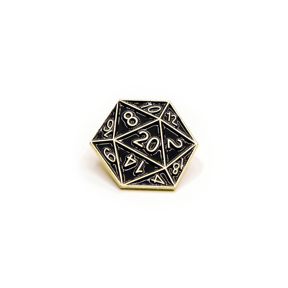 D20 Pin Badge | Black & Gold - Tabletop Dominion