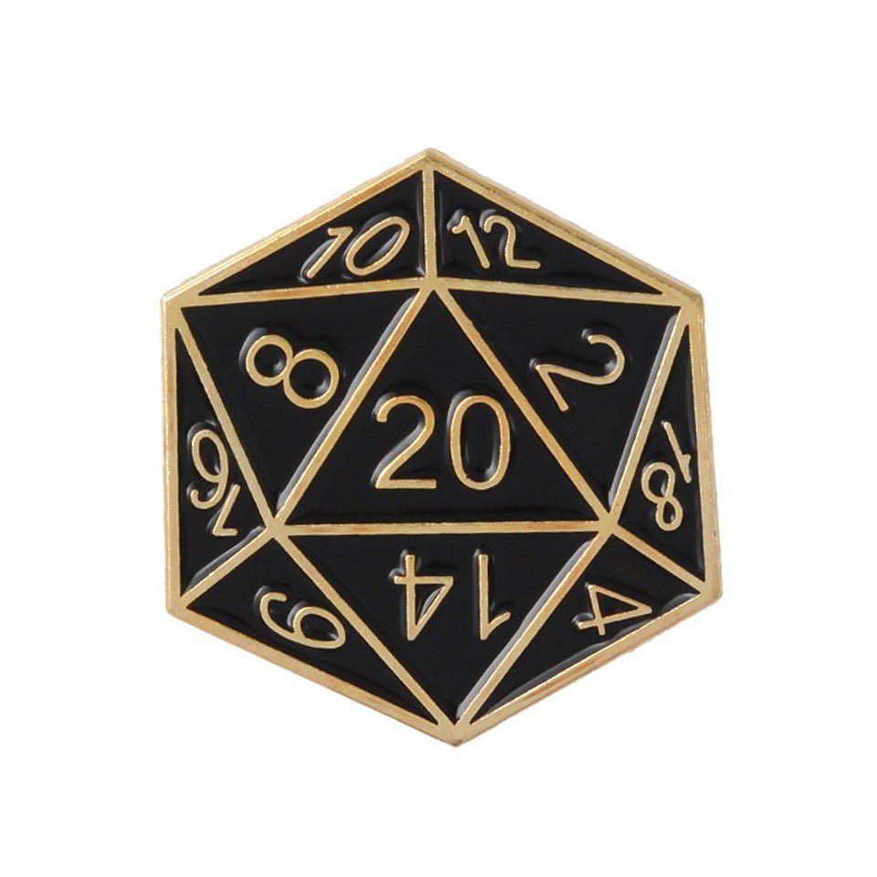 D20 Pin Badge | Black & Gold - Tabletop Dominion