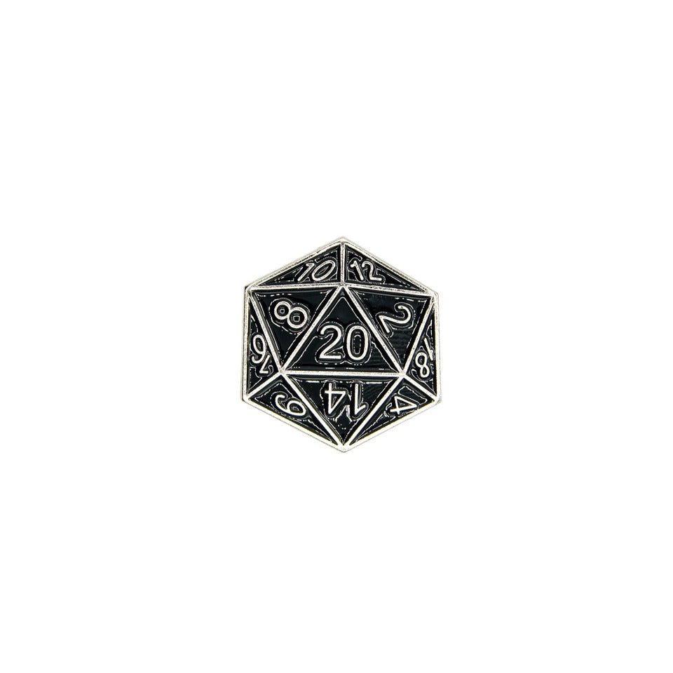 D20 Pin Badge | Black & Silver - Tabletop Dominion