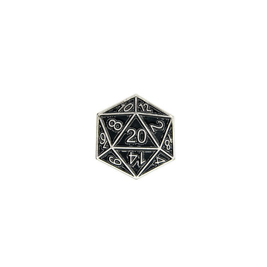 D20 Pin Badge | Black & Silver - Tabletop Dominion