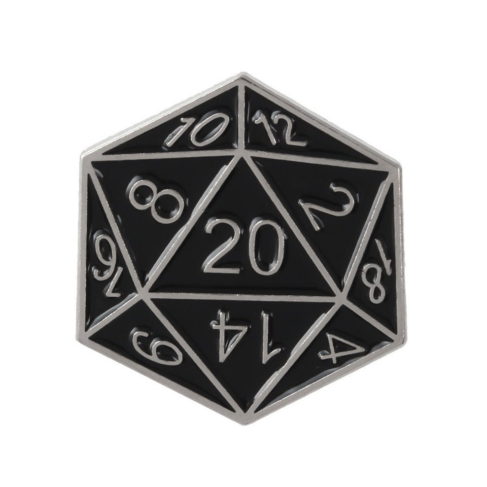 D20 Pin Badge | Black & Silver - Tabletop Dominion