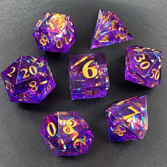 Amethyst Spark | Sharp Edge Dice | 7 Piece Set