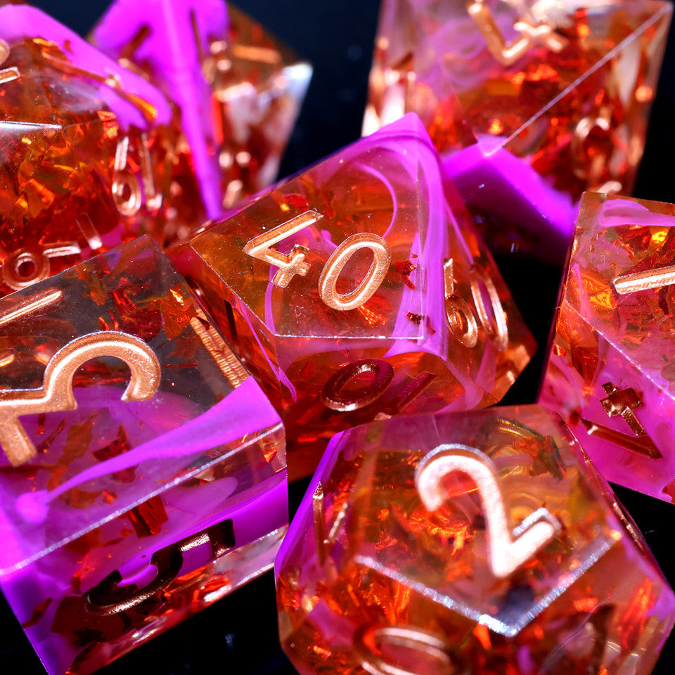 Ruby Illusion Red Pink Dice | Resin Dice | DnD Dice Set | Dungeons and Dragons | Pink Dice Set | Sharp Edge | Resin Dice Set | RPG DICE