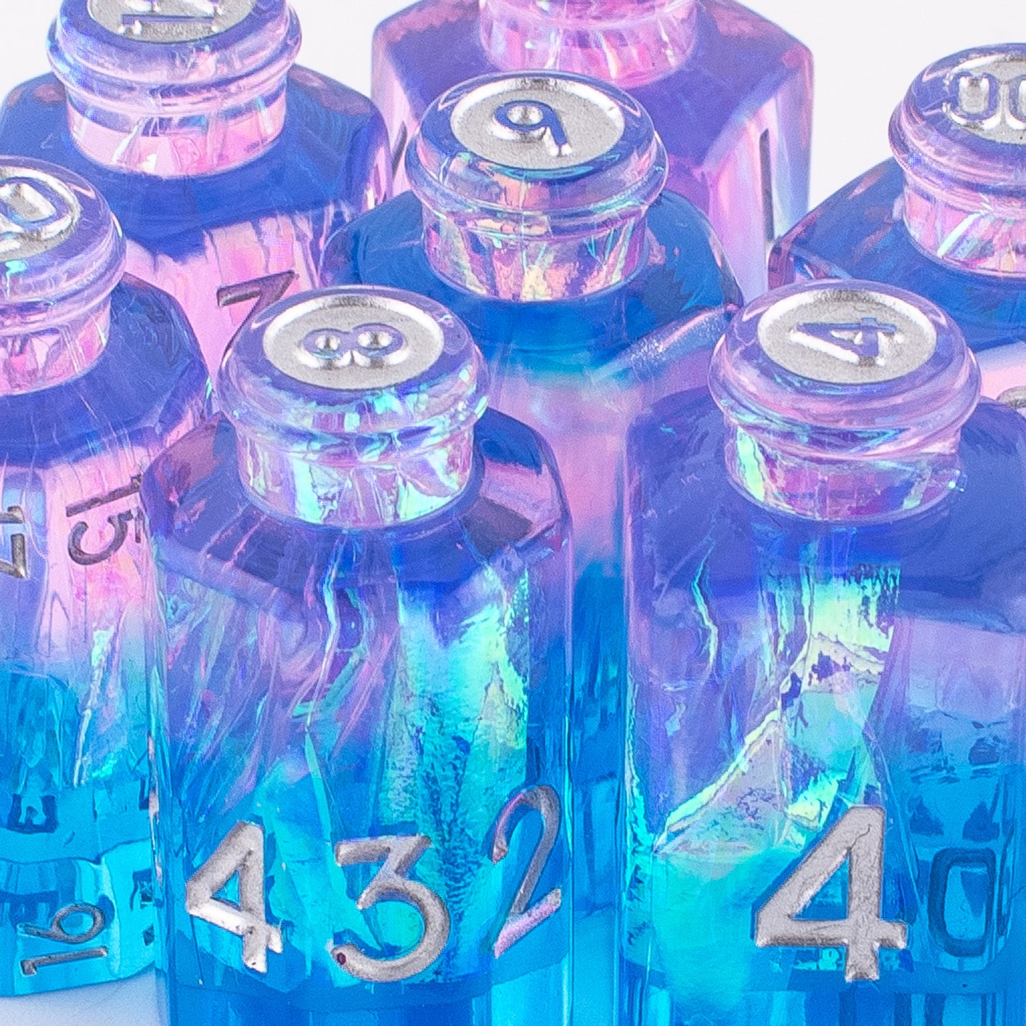Prismatic Elixir | Potion Bottle Sharp Edge Resin Dice | 7 Piece Set