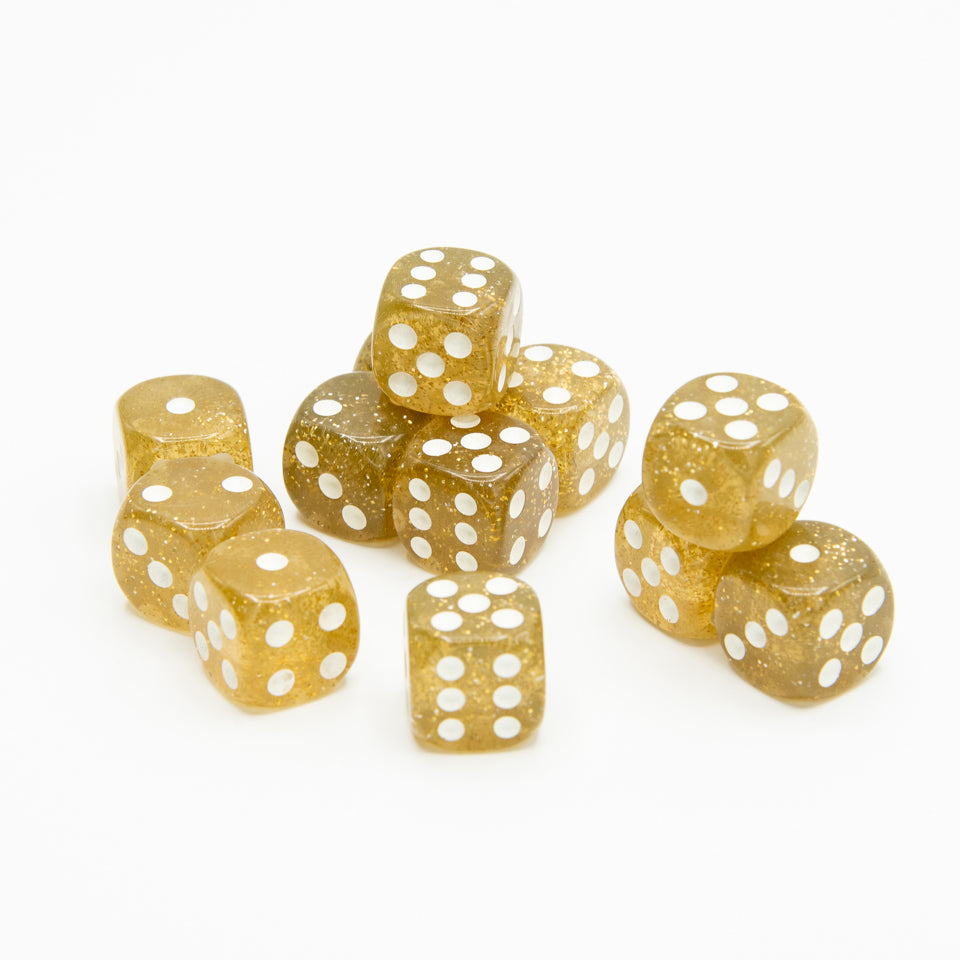 16mm D6 | Transparent Glint Yellow | Round Edge | 12 Pack