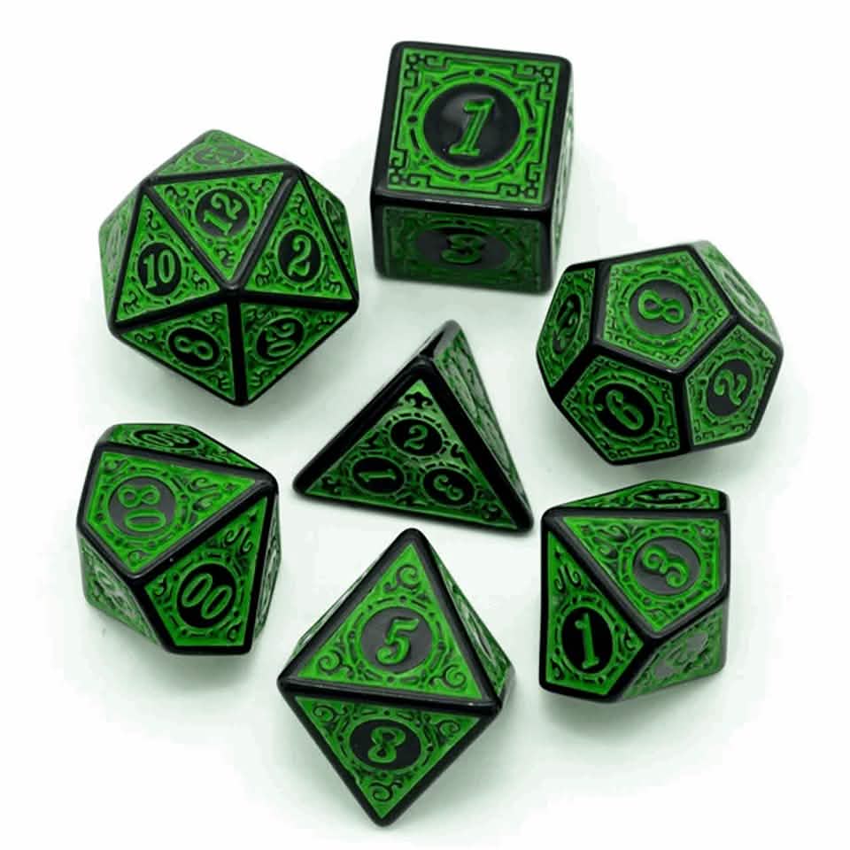 Emerald Rune Emerald Runes | Soft Edge Dice | Acrylic | 7 Piece Set – DND Dice ...