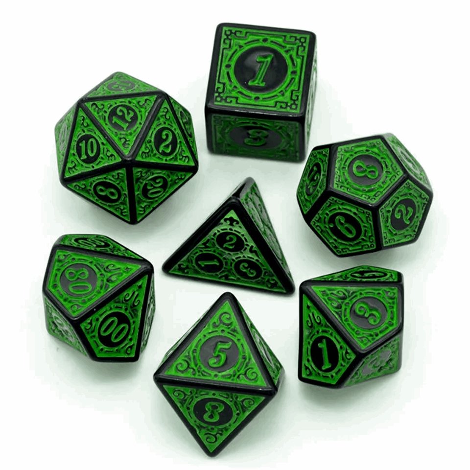 Emerald Runes | Acrylic Dice | 7 Piece Set - Tabletop Dominion