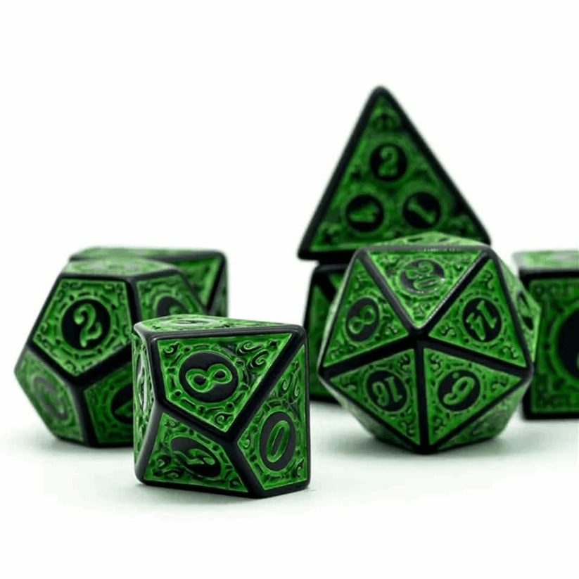 Emerald Runes | Acrylic Dice | 7 Piece Set – DND Dice – Tabletop Dominion