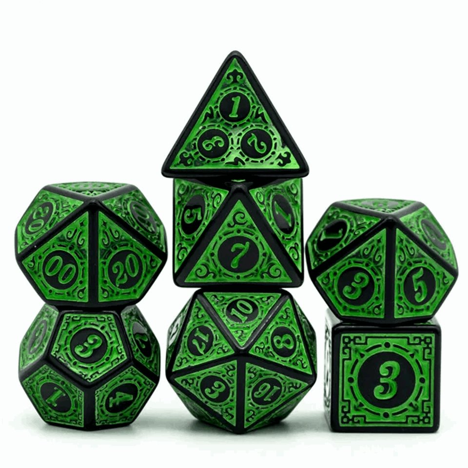 Emerald Runes | Acrylic Dice | 7 Piece Set - Tabletop Dominion