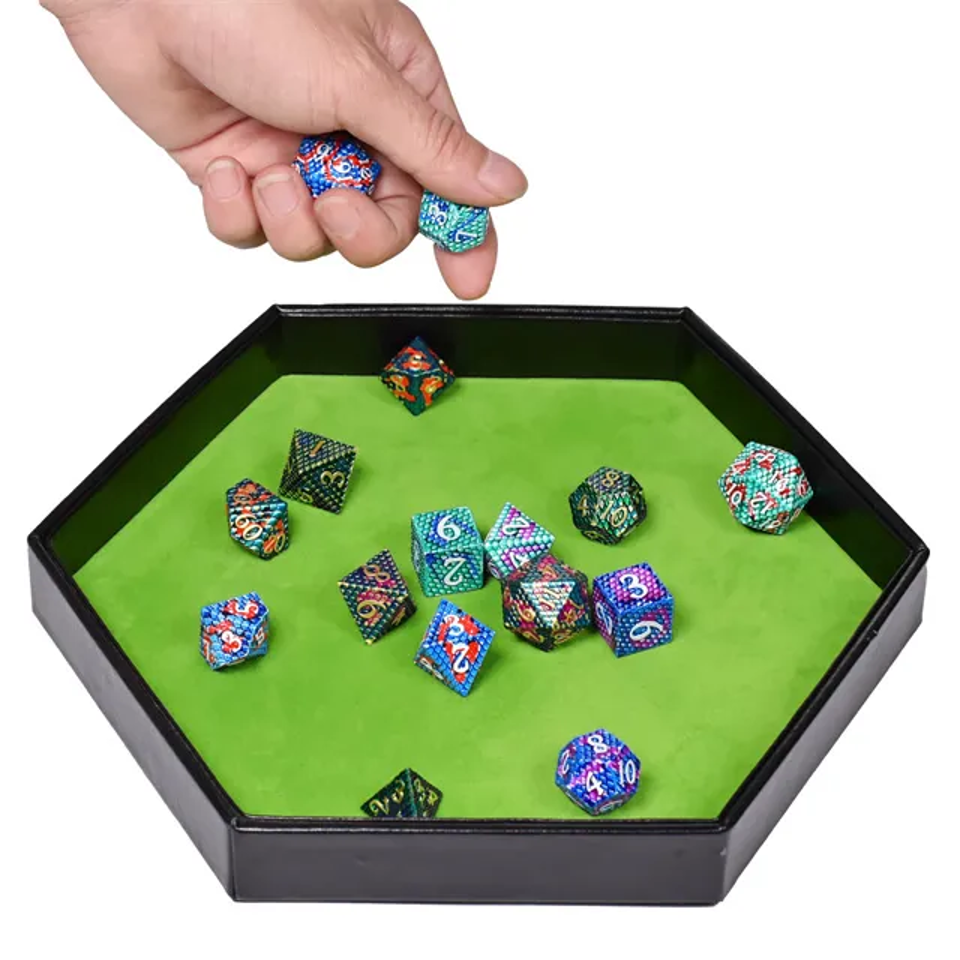 Tray of Fates | Hexagonal Dice Tray | Green Felt