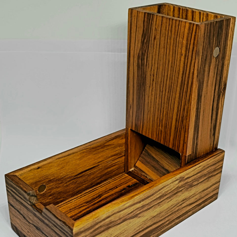 Premium Handmade Zebrawood Dice Tower | Collapsible | Magnetically Secured |  TTRPG Accessory | Dice Roller