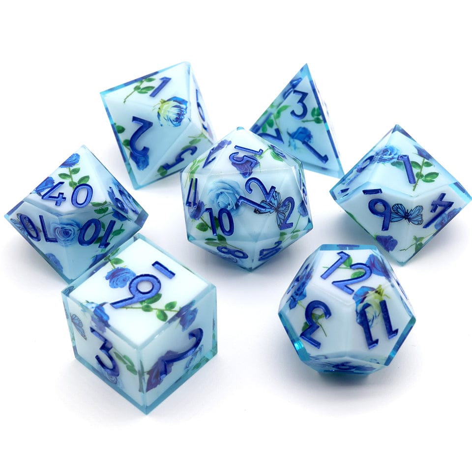 Enchanted China | EXO DICE | White and Blue Floral Print | 7 Piece Set