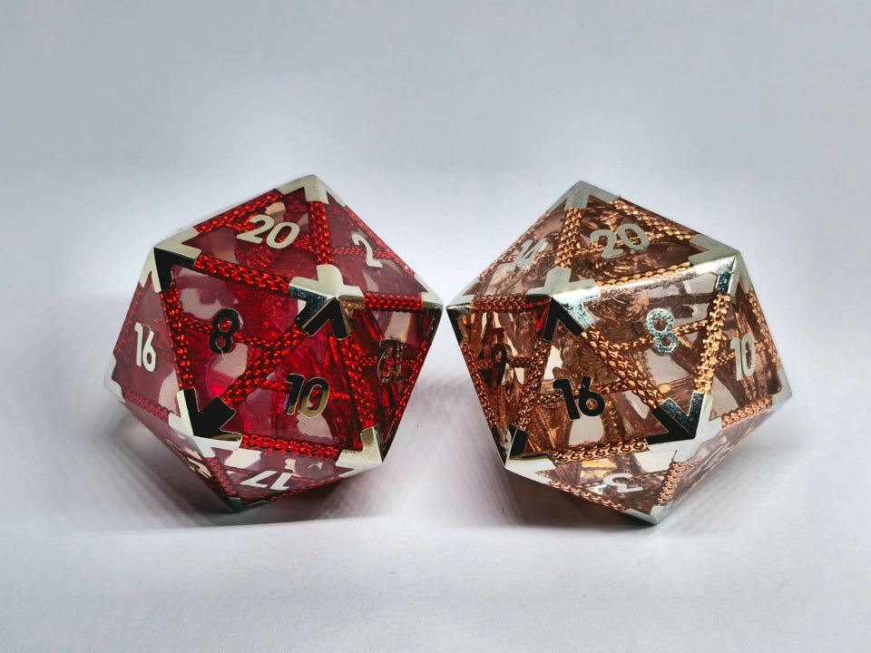 Caged Rose Gold Dragon | Large D20 Chonk | Solid Resin Fill | Metal Frame | Dungeons and Dragons Dice