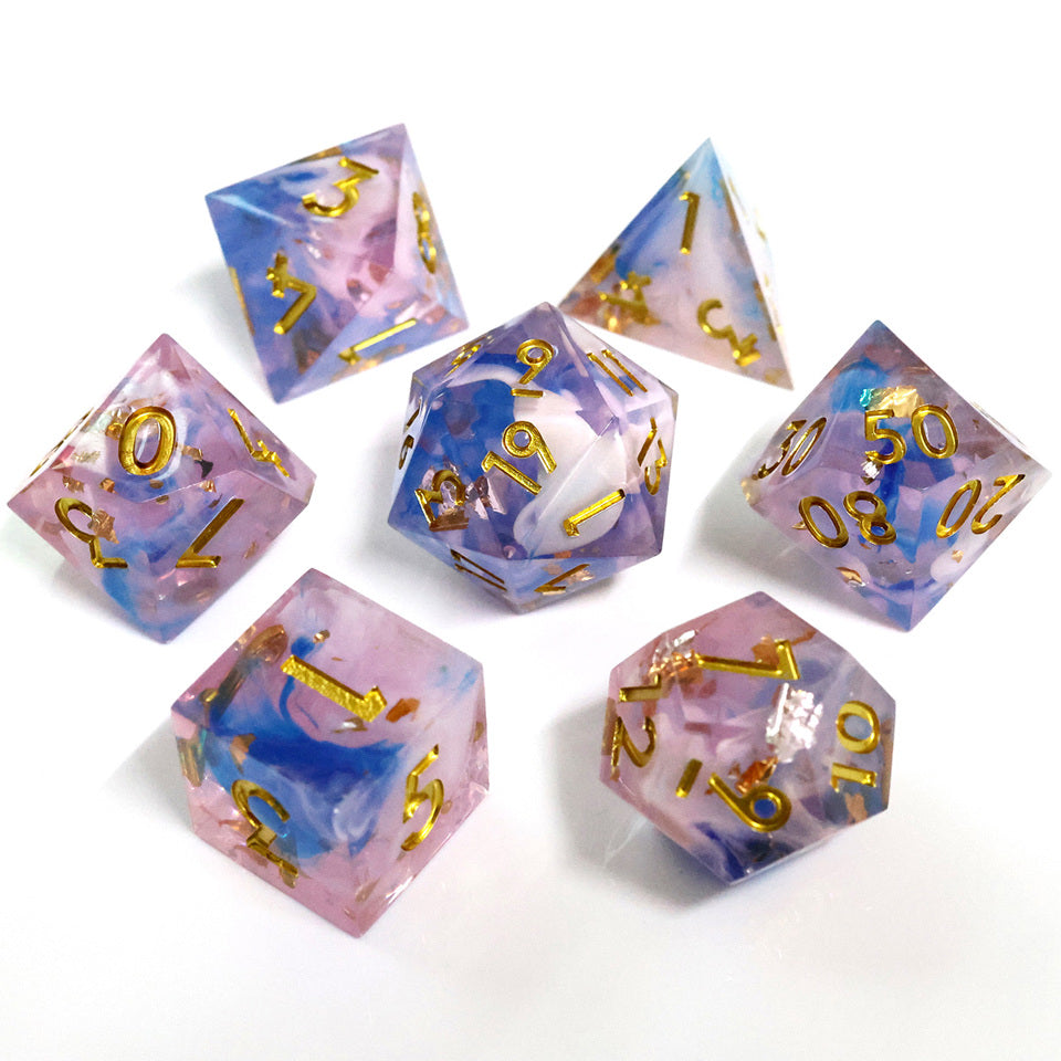 Unicorn Cream | Sharp Edge Dice | 7 Piece Set